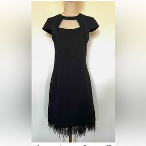 Elegant Trina Turk Black Dress with Feather Trim, size 4